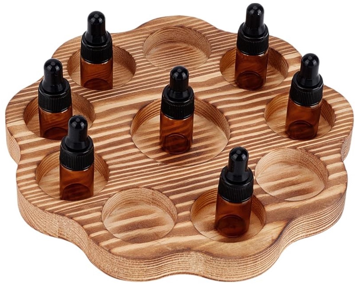 VLEMICO- Houten Houder Bloemvormig - Multifunctionele Organizer - Opbergrek voor Etherische Oliën - Nagellak en Lippenstift - Duurzaam Dennenhout - Stijlvol Ontwerp - Opbergdoos