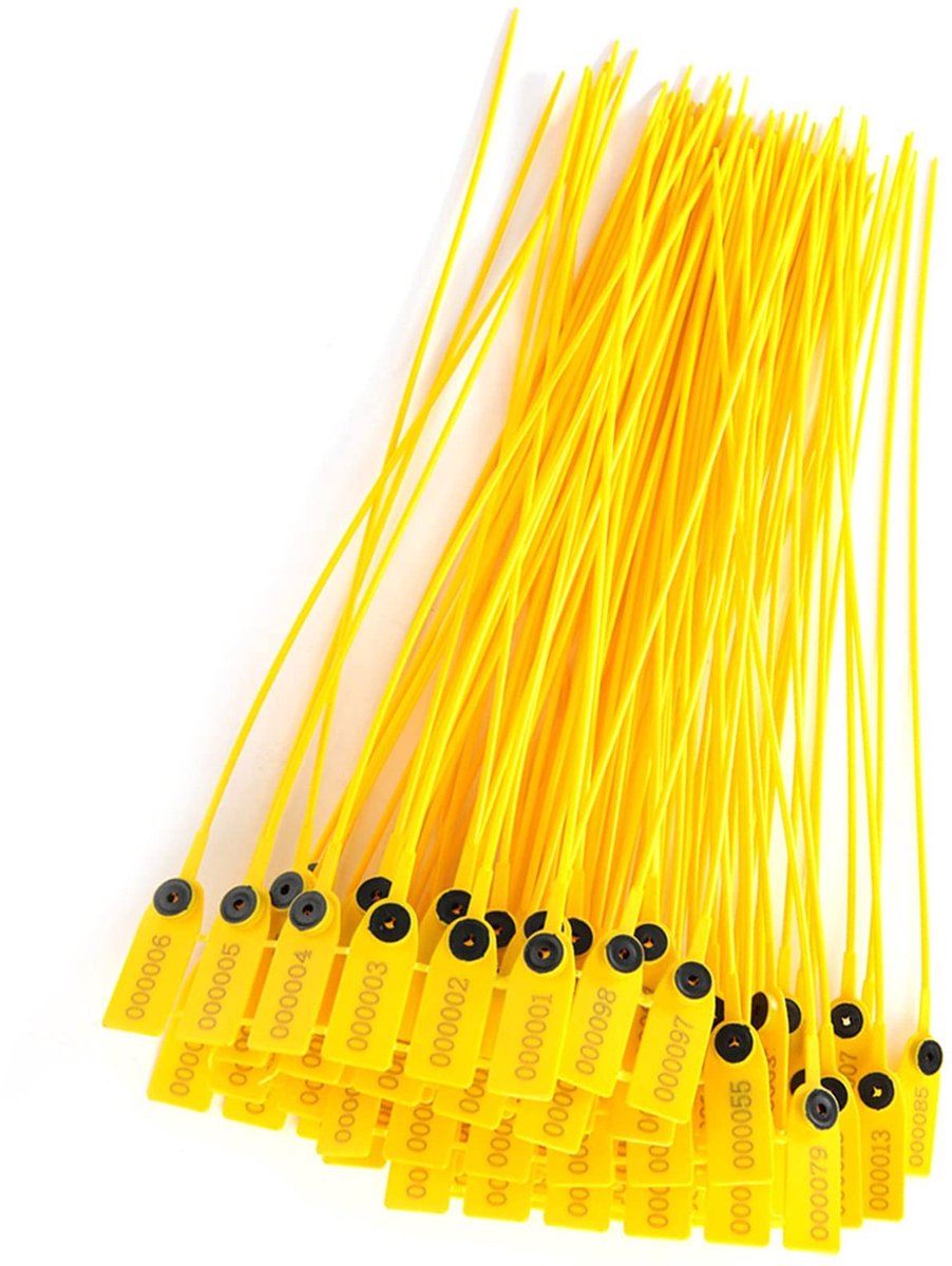 VLEMICO- Veiligheidszegels 100 Stuks - Gele Transportzegels - Kunststof Verzegelingen - Robuust PP-Materiaal - Scheurvast - Voor Logistiek en Magazijn
