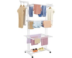 Droogrek Toren - Wasdroger Staand - Kleding Drogen - Inklapbare Vleugels - 50 x 75 x 171 cm - Wit