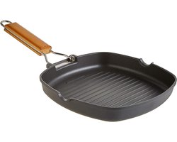 Grillpan Koekenpan - Wokpan Keukenpan - Gezond Koken - Eco Stone Coating - 24 x 24 cm - Zwart