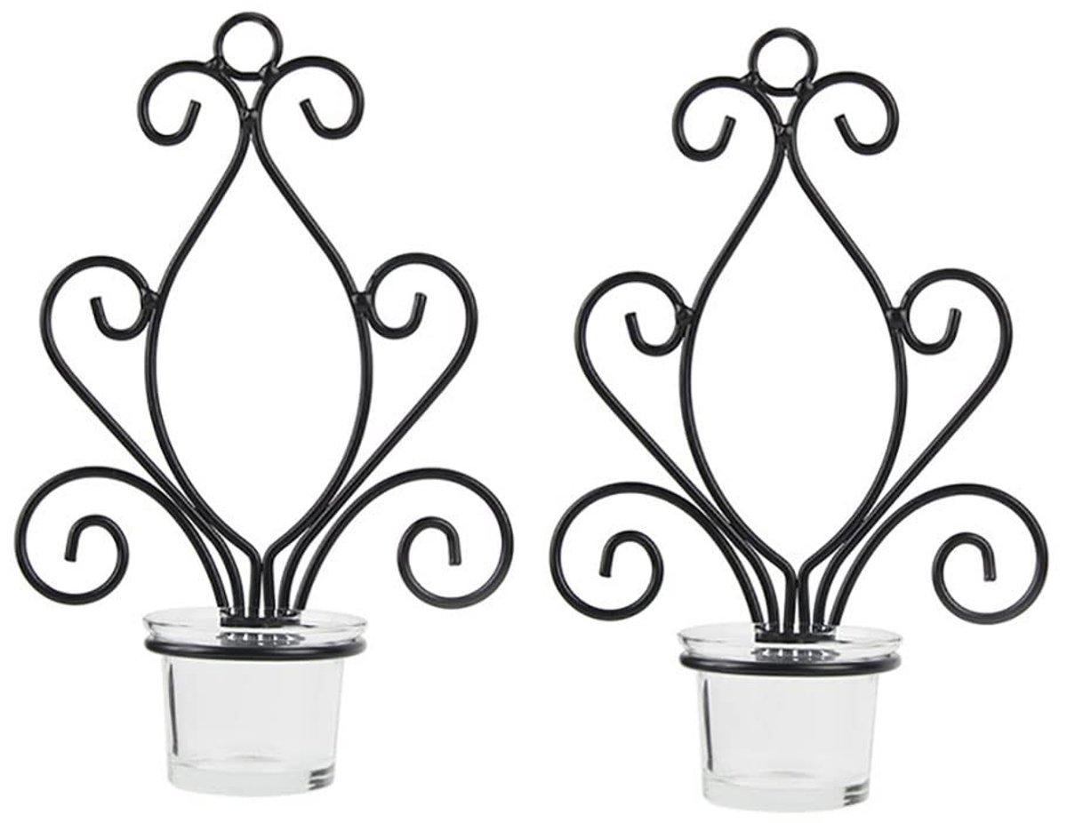 Dailygoods- Theelichthouder - 2 Stuks - Wandlamp van Ijzer - Glazen Beker - Woondecoratie 