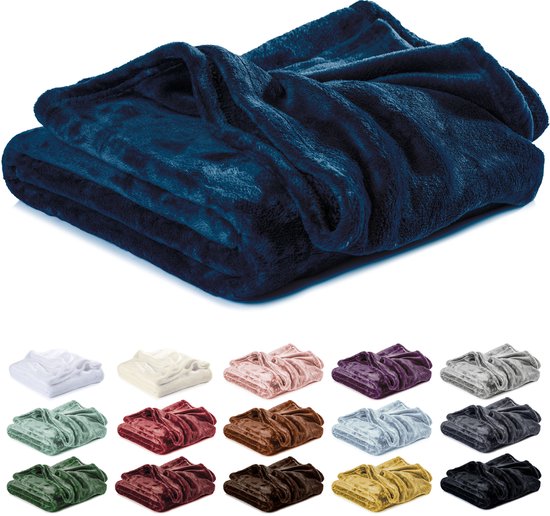 Lavea® Fleece Deken 220x240 cm – 2-persoons, Zacht – Warme Woondeken van Pluizige Microvezel voor Bank en Bed, Ademend en Wasbaar – Nachtblauw