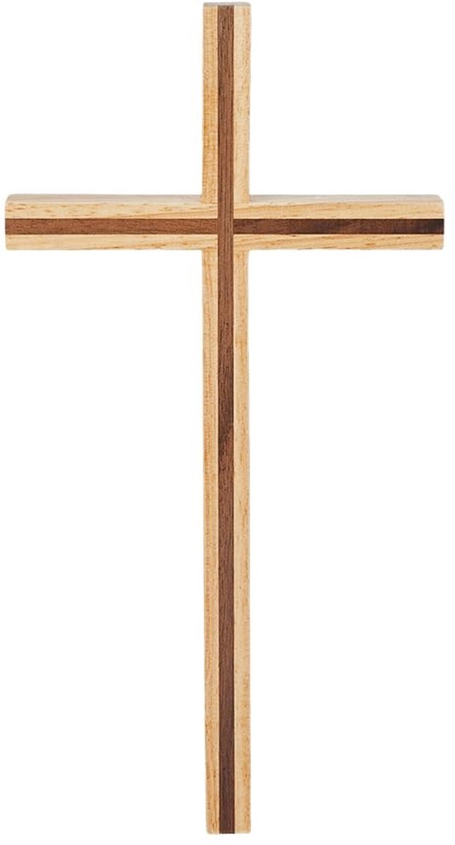 JHUBERS- Wandkruis Hout - 10,04 x 5,12 x 0,79 cm - Christelijk Kruis - Wanddecoratie - Hangend Kruis - Paasdecoratie - Gat: 16 x 8 mm - Kruisdecoratie