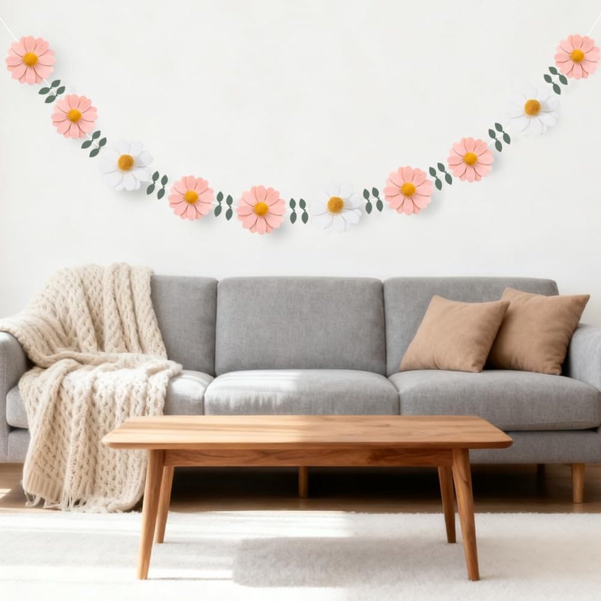 JHUBERS- Bloemenbanner Verstelbare Lengte 2m - Feest Decoratie - Herbruikbare Bloemenbanners - Muurdecoratie - Viltmateriaal - Lichtgewicht en Kreukbestendig - Feestdecoratie