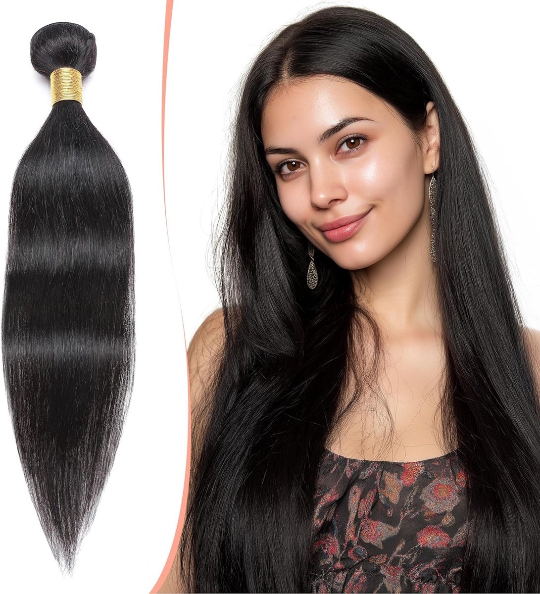 Natuurlijke Zwarte Haar Extensions, 1 Bundel, 100% Onbewerkt Menselijk Haar, Steil, Ideaal voor Weave en Volumineuze Styling