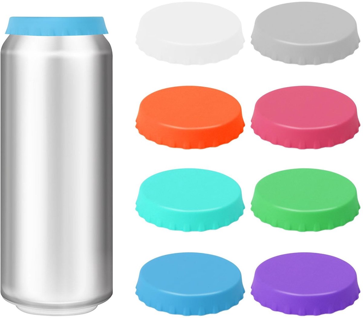 Dailygoods- Drankbliksluiting 8 stuks - Siliconen Blikdeksel - Herbruikbare Bliksluiting - Voorkomt Morsen - Vaatwasmachinebestendig - Houdt Dranken Fris