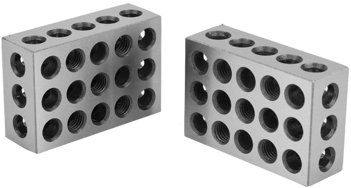 Dailygoods- Geharde Stalen Blokken - 25 x 50 x 75 mm - 23 Gaten - 2 Stuks - Hoge Nauwkeurigheid - Duurzaam Materiaal - Meetblok