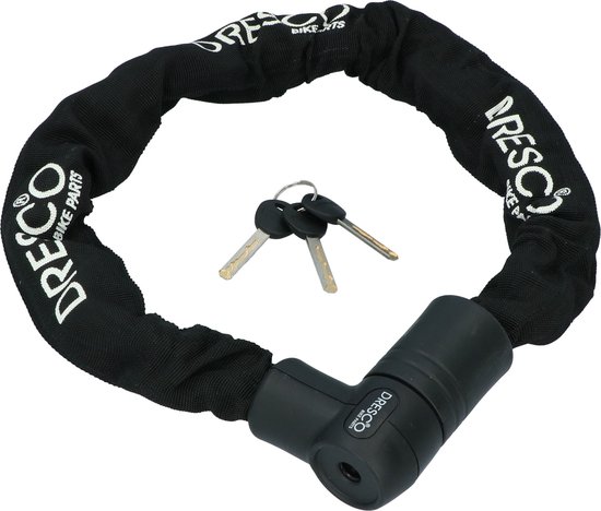 Zwart DRESCO kettingslot met witte letters, inclusief 3 sleutels.