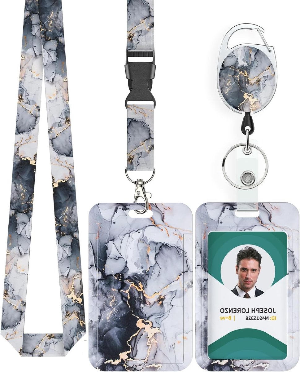 Marmerpatroon Badgehouder met Retractable Reel en Afneembare Lanyard voor Kantoorwerkers en Leraren