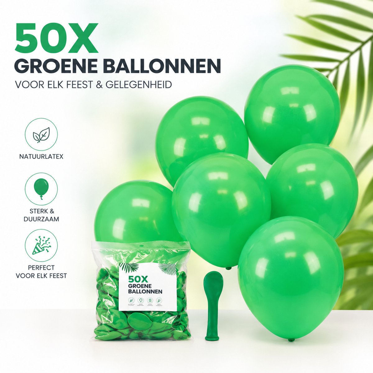 HG Party - Groene Latex Ballonnen 12 inch – 50 stuks – Feestballonnen voor Verjaardag, Themafeest & Decoratie