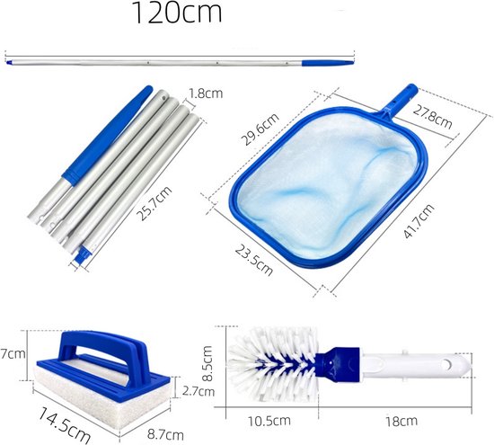 Schoonmaaknetset - zwembad schoonmaaknet - vijver schepnet - bladschepnet - met uitschuifbare stok - met schoonmaakborstel - verstelbaar - schoonmaakaccessoires - geschikt voor zwembad, vijver (blauw, meerdere maten) — afbeelding 2
