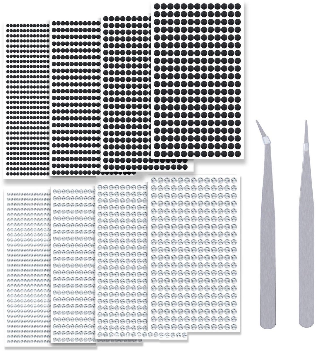Dailygoods- Diamantstickers 8 stuks - Acryl Strass-steentjes - Zelfklevende Knutselset - Pincet Roestvrij Staal - Voor Nageldecoratie - Creatieve Doe-Het-Zelf Opties