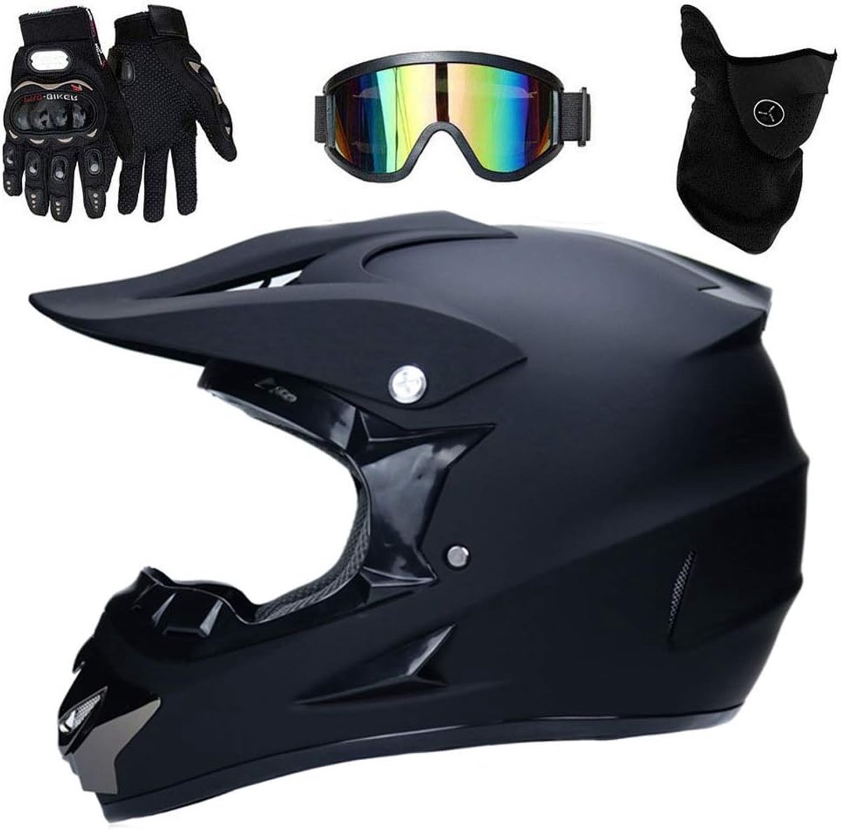 Boxer Helm - Motorsport Helm - Mat Zwart - Aerodynamisch Ontwerp - Inclusief Bril en Handschoenen - Voor Motorrijders