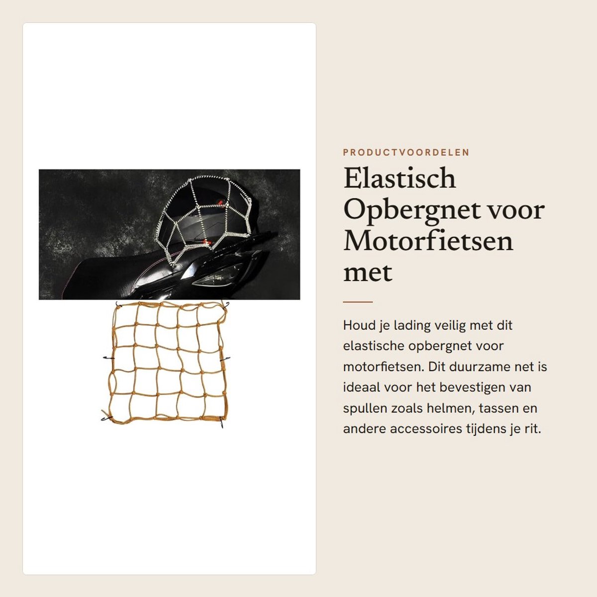Dailygoods- Opbergnet Elastisch - Reflecterend - 40 x 40 cm (rekbaar 80 x 80 cm) - Slijtvast - Duurzaam - Geschikt voor Motorfietsen/E-bikes - Laadnet
