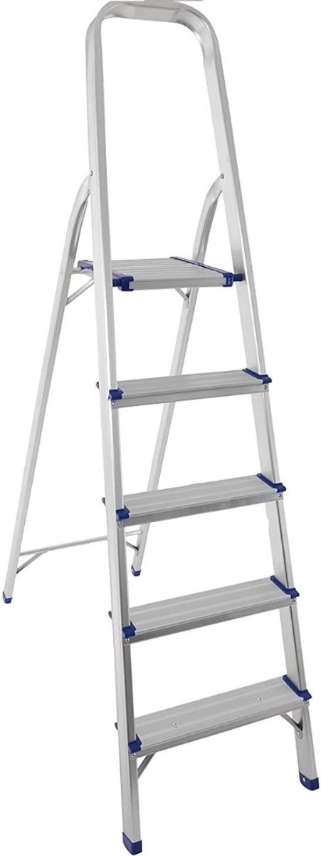 QIN® Huishoudtrap 5 Treden - Huishoudtrap - Keukentrap - Zilver - 45cm x 45cm x 150cm