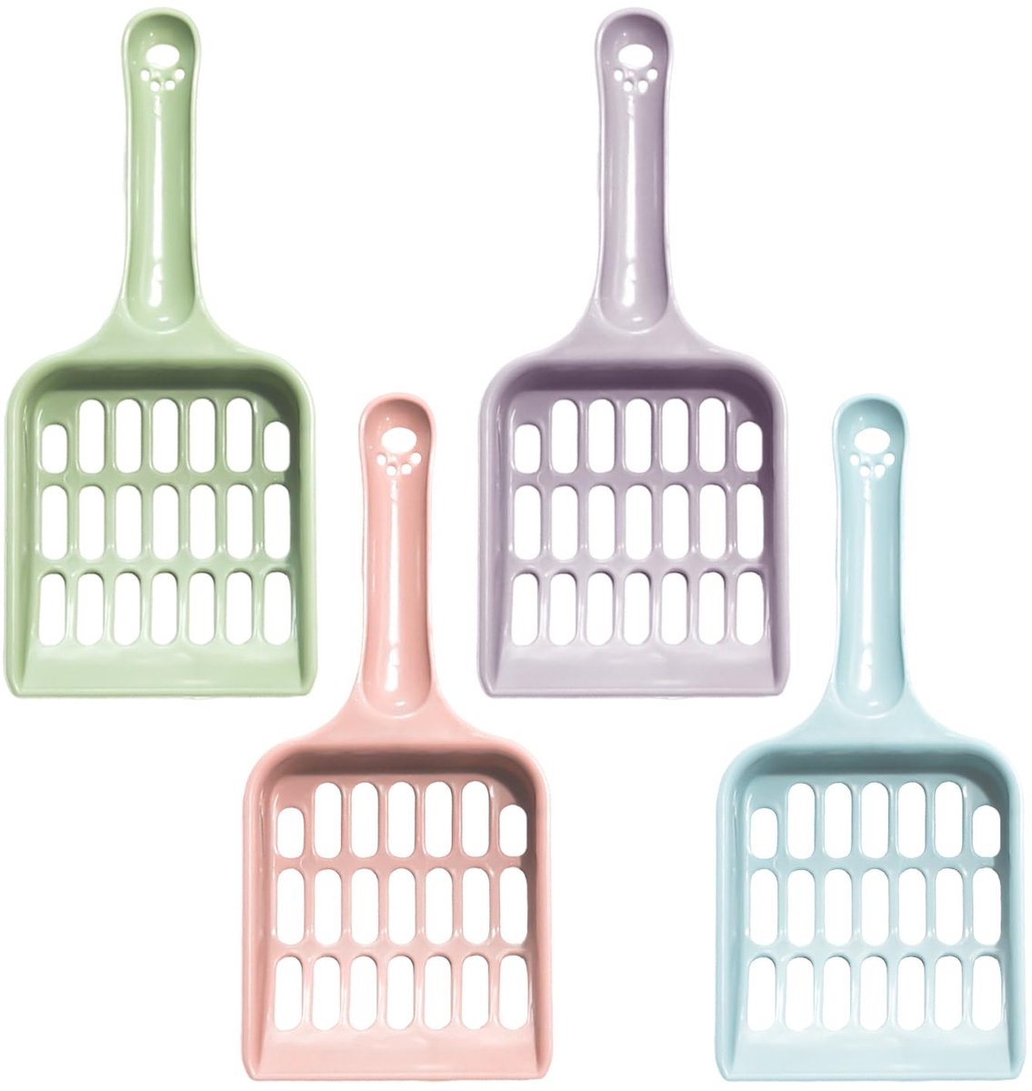 Dailygoods- Kattenbakvullingschop Duurzaam Plastic - 4 Stukken - Lichtgewicht - Meerkleurig - Roosterontwerp - Gemakkelijk te Reinigen - Kattenbakschep
