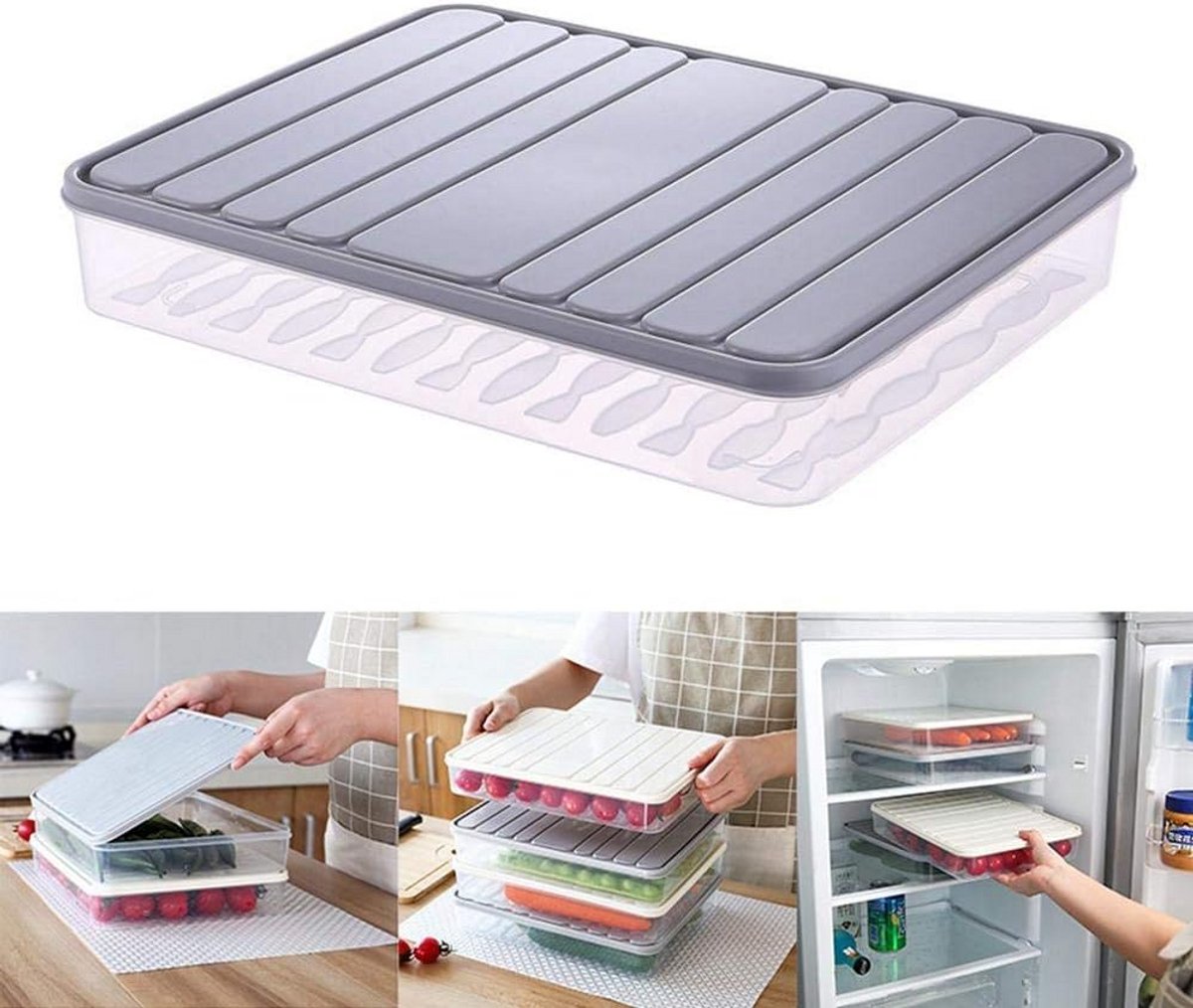 Voedsel Bewaarbox - Keuken Organizer - Koelkast Opbergen - Stapelbaar Ontwerp - 36 x 25 x 4.5 cm - Transparant
