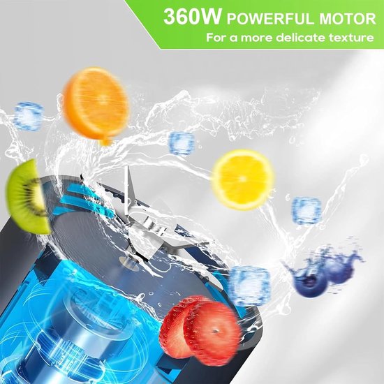 Draagbare blender: 360W krachtige motor, 6000mAh duurzame accu, 685 ml (23 oz) reisblender met anti-verstoppingsmes, BPA-vrij voor shakes en ijs crushen, vers fruitsap/smoothies, thuisgebruik 【Zwart】 — afbeelding 5
