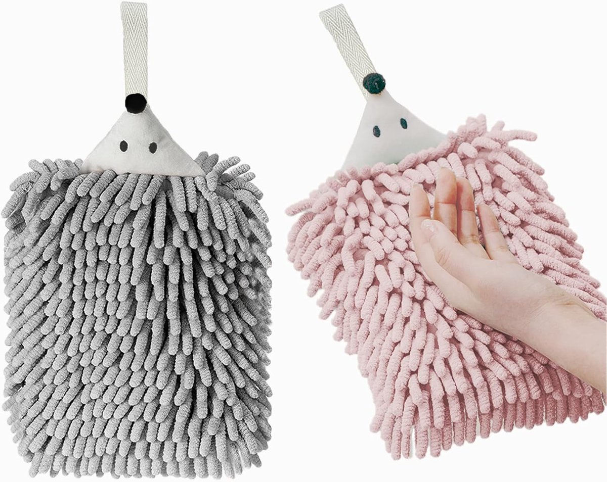 Chenille Handdoeken - Zachte Handdoek - Snel Drogen - Ophangbaar Ontwerp - 2 Stuks - Roze Grijs