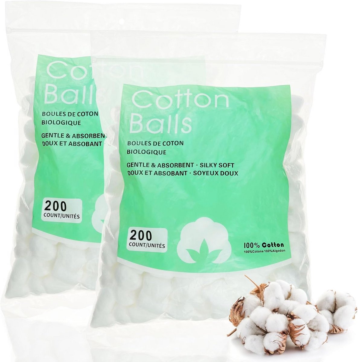 Katoenen ballen - Zachte watjes - Schoonheid en verzorging - Natuurlijk katoen - 400 stuks - Wit