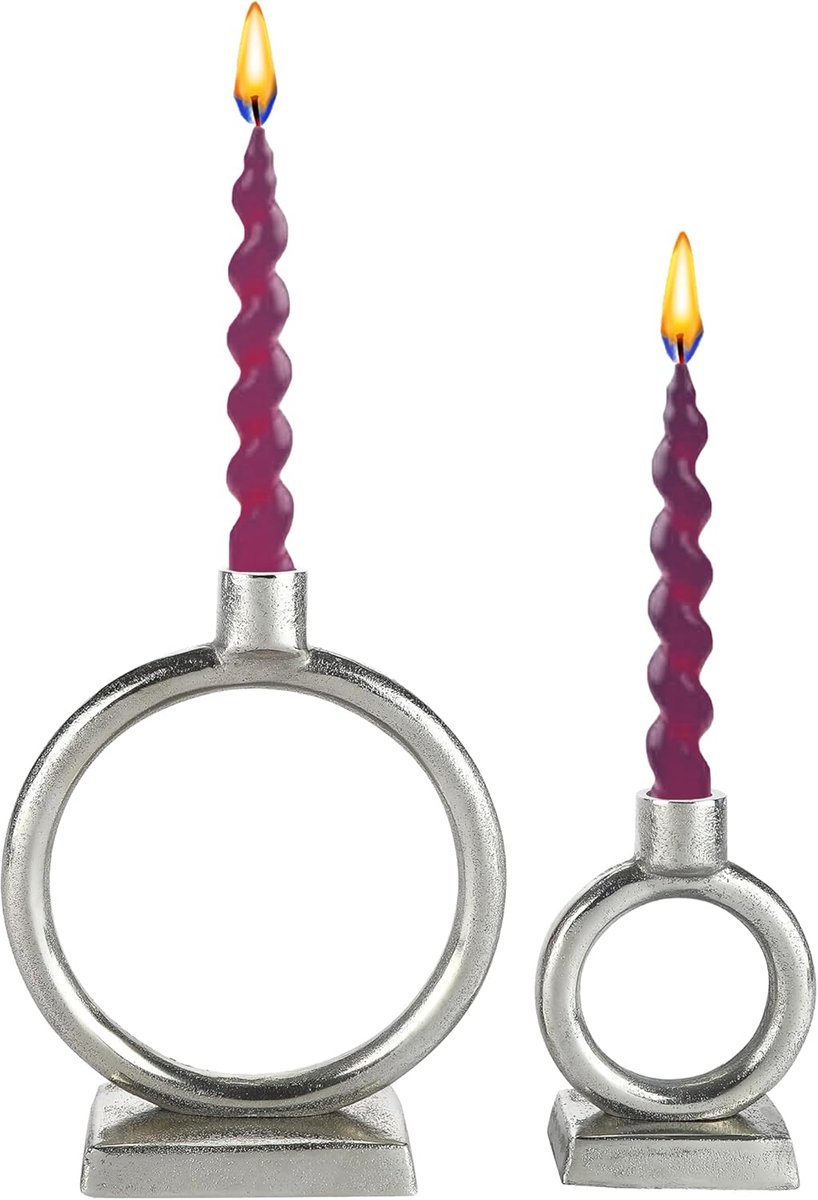 Kandelaars Set - Kaarshouders - Sfeervol Dineren - Handgemaakt Design - Set van 2 - Zilverkleurig