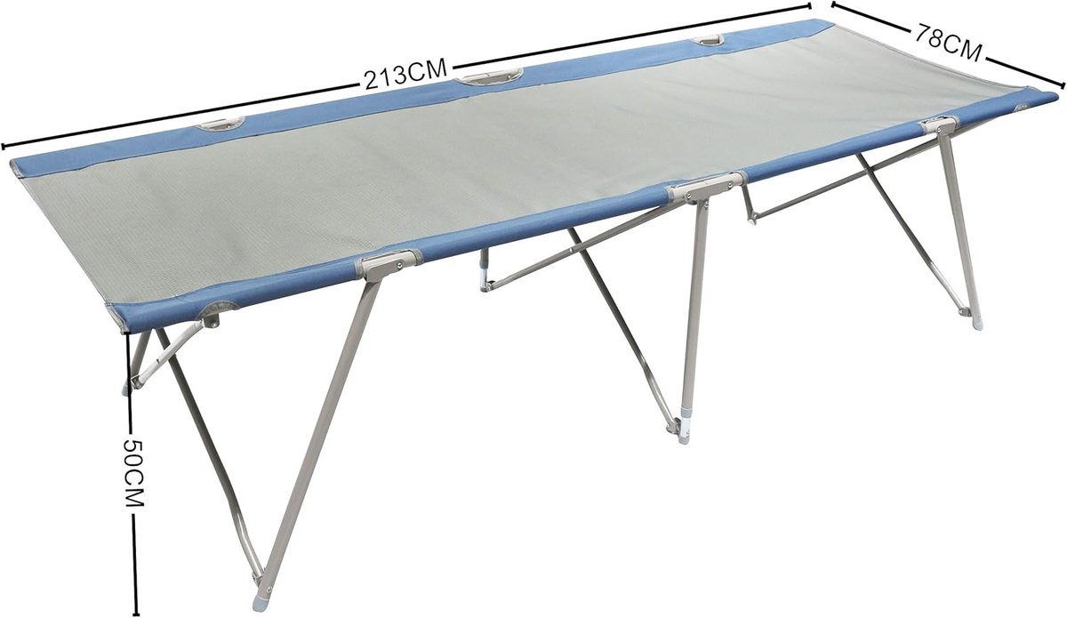 Camping Bed - Veldbed Opvouwbaar - Extra Slaapplaats - Stabiel Stalen Frame - 212 x 80 cm - Grijs Blauw
