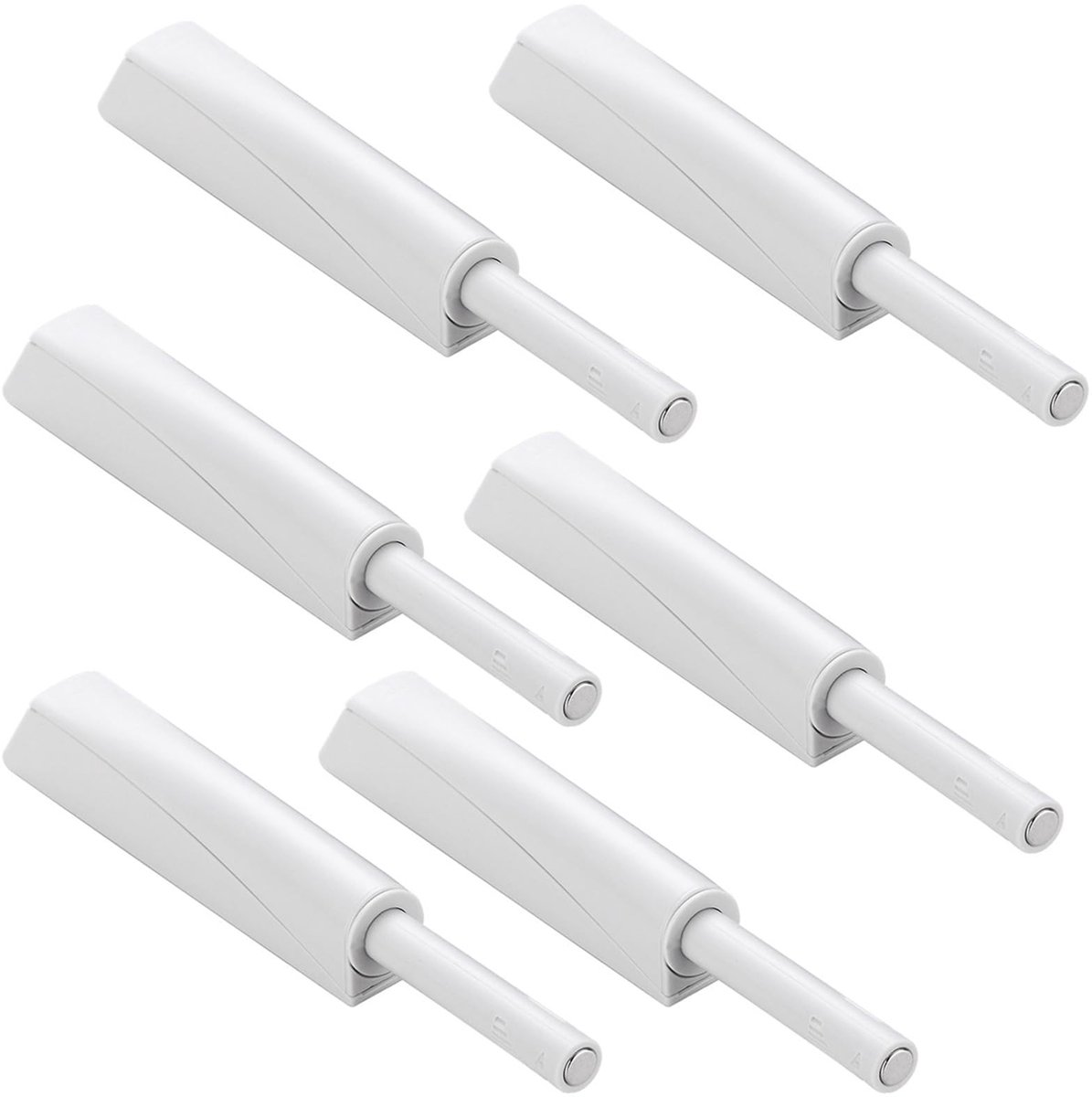 Set van 6 Witte Deursluiters, Duwdeuropener, Zachte Sluiting voor Keuken- en Kastdeuren, Drukmechanisme voor Gemakkelijk Openen en Sluiten