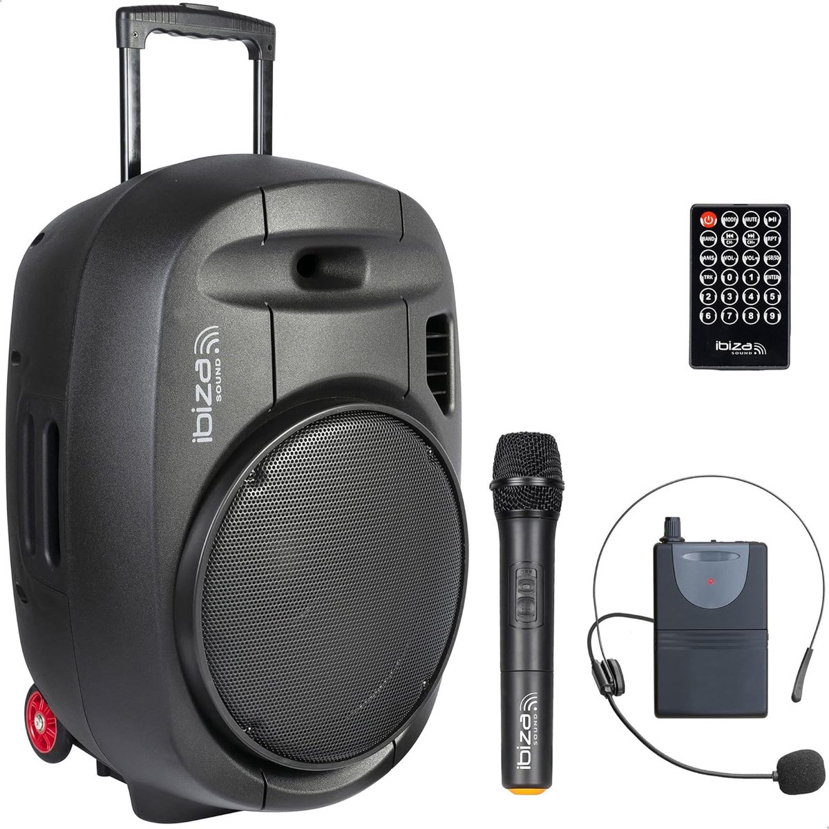 Draagbare Luidspreker 15 inch - 800 Watt - Met 2 UHF Microfoons - Bluetooth - USB - SD - TWS - 6-8 Uur Autonomie
