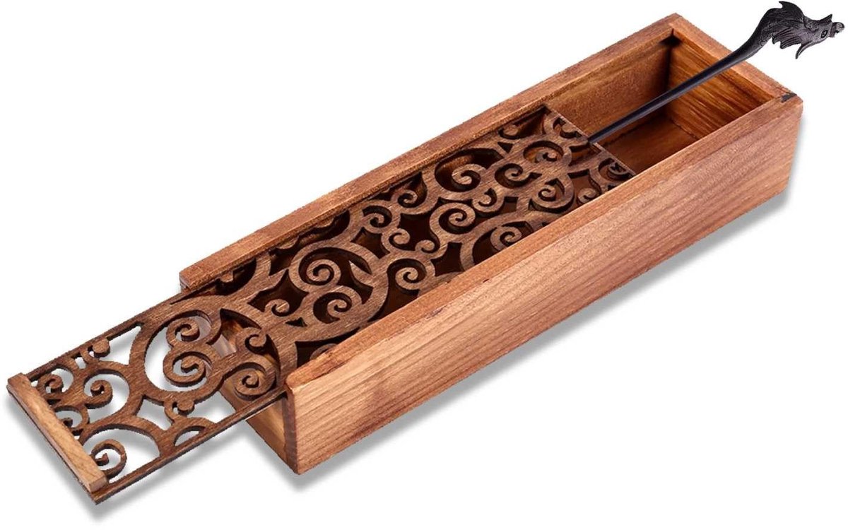 Dailygoods- Potloodhouder Hout Retro - Pennenbox - Schuifdeksel - Craft Opbergdoos - Klein Formaat 7,7 x 2,2 x 1,6 Inch - Uittrekbaar Deksel