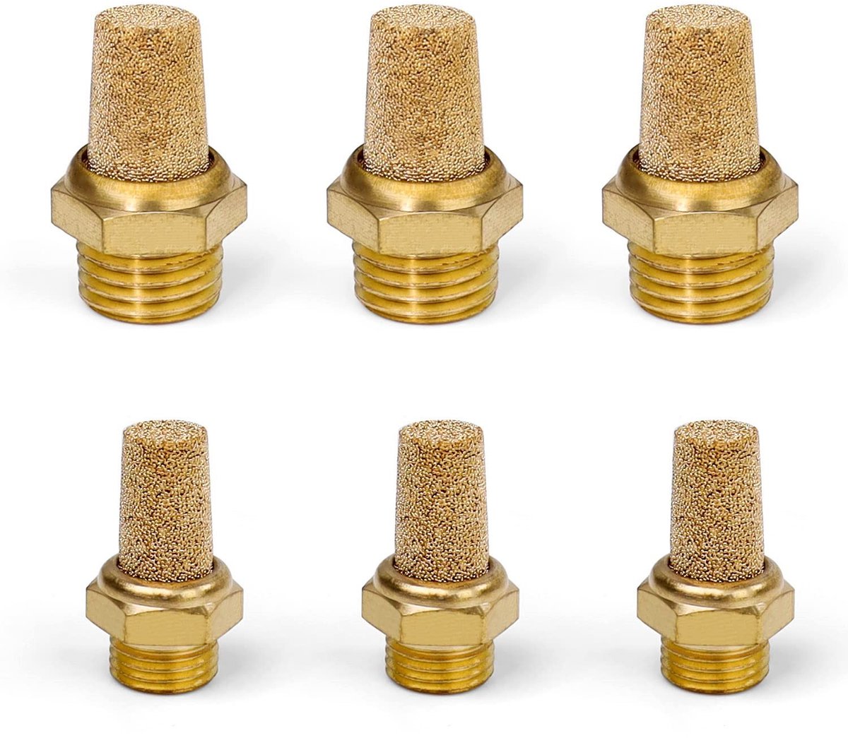 Dailygoods- Geluiddemper 3 Stuks - Pneumatische Geluiddempers 1/8 PT / 1/4 PT - Buitendraad - Voor Luchtcilinders / Ventielen - Hoogwaardig Messing - Duurzaam - Pneumatische Demper