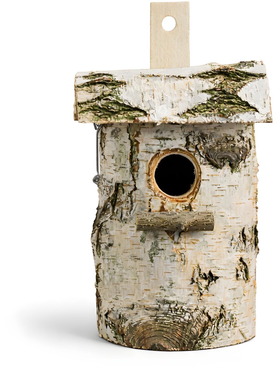 Dailygoods- Vogelhuis Berkenhout - Nestkast 25 cm - Ingangsopening 32 mm - Geschikt voor kleine vogels - Natuurproduct - Reinigen met losschroefdak