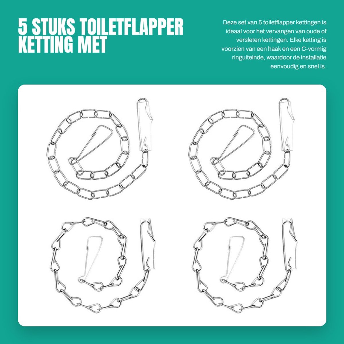 Dailygoods - 5 Stuks Toiletflapper Ketting met Driehoek Haak voor Vervanging