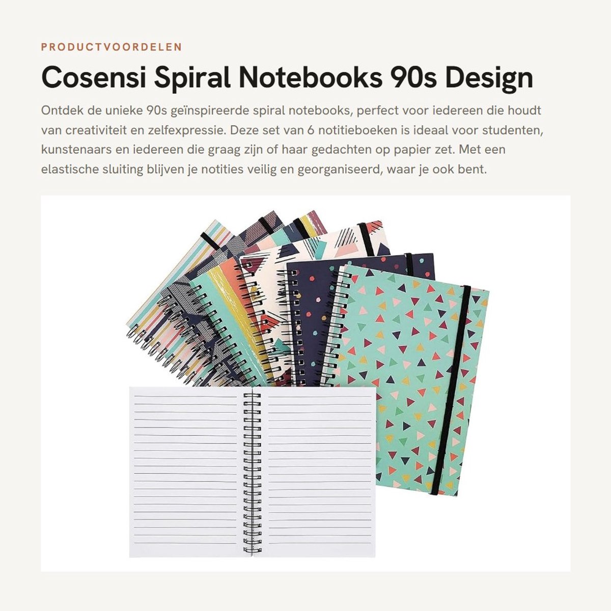 Dailygoods- Spiraalnotebooks 6 Pack - Grafische Prints - Draagbaar Ontwerp - Dagboek/Schetsboek - Elastische Sluiting - Hoge Kwaliteit - Notitieboeken