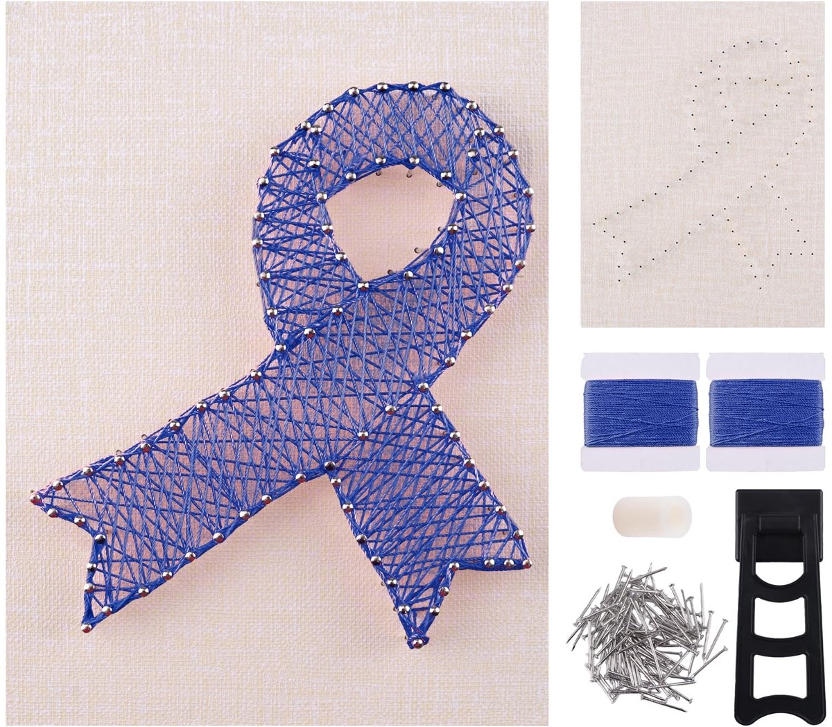 Dailygoods- String Art Kit Complete Set - DIY Blauw Lint - Houten Bord - Premium Nagels - 3D Decoratie - Uniek Geschenk - Kunstkit