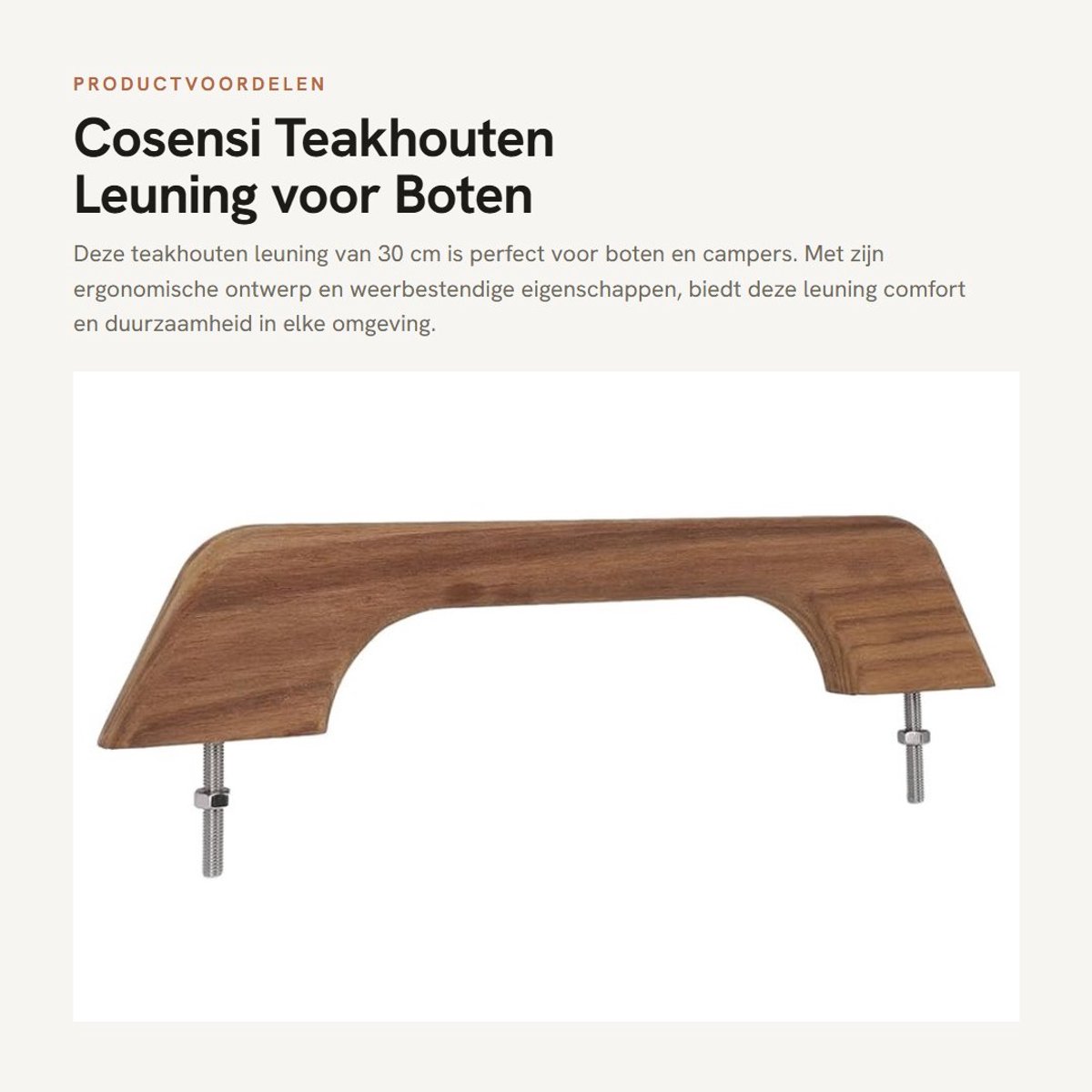 Dailygoods- Leuning 30 cm - Teakhouten Leuning - Ergonomische Handgreep - Weerbestendig - Duurzaam - Uniek Ontwerp - Bootleuning