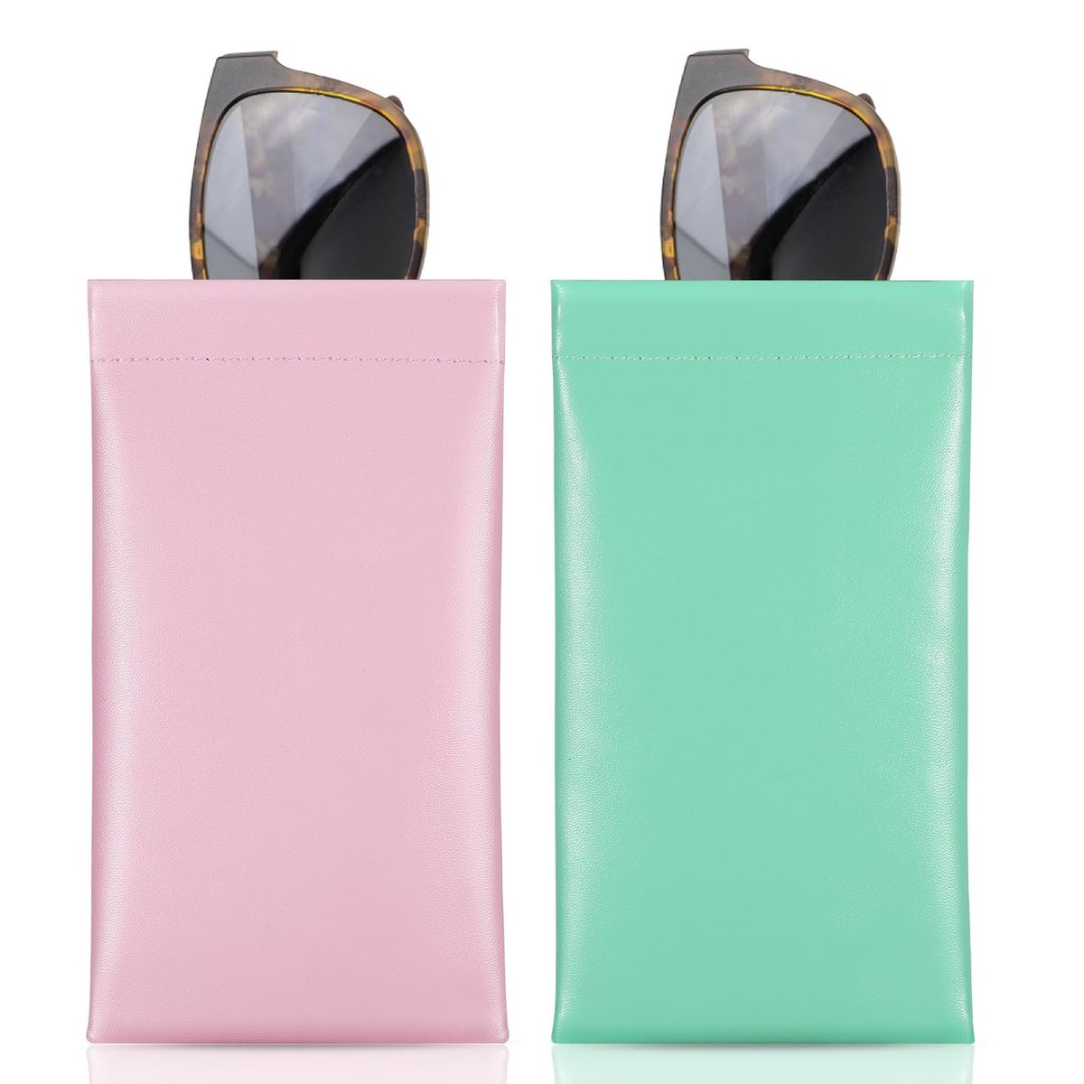 Dailygoods- Brillenkoker Draagbaar - Zachte Brillenkoker - PU-Leer - Anti-Kras - 2 Stuks - Opbergtas met Reinigingsdoek - Brillenetui