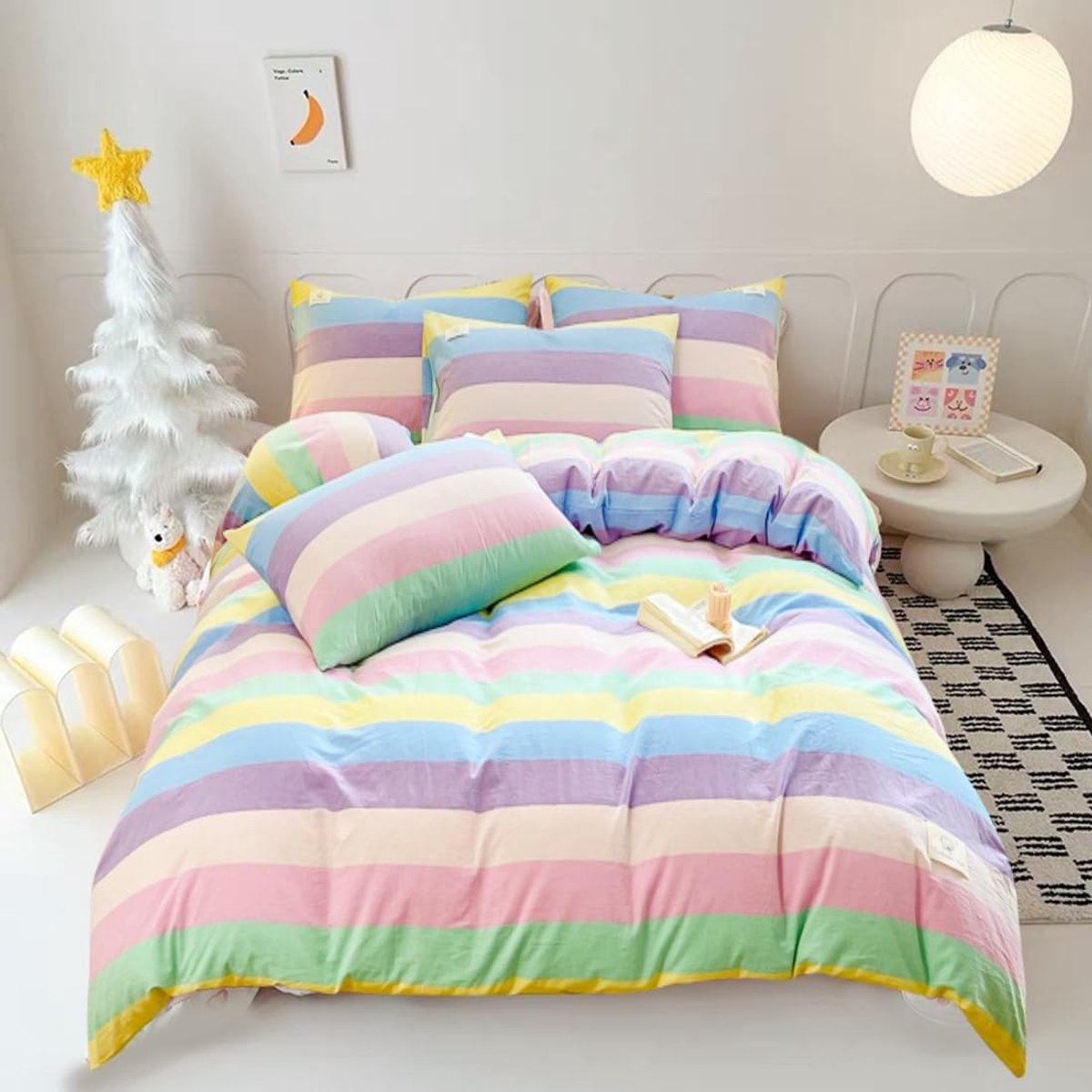 Dailygoods - Kinderbeddengoed voor Meisjes - Omkeerbaar Dekbedovertrek met Regenboog Design