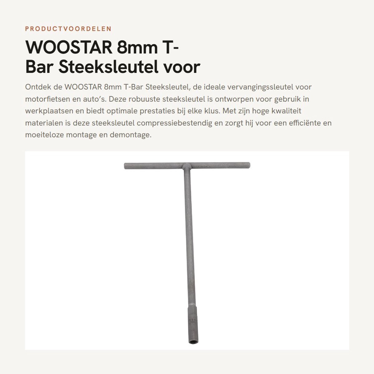 Dailygoods- T-Bar Steeksleutel 8mm - Steeksleutelhouder - Vervangingsonderdeel - Motorfiets/Auto - 280mm Lengte - Hoogwaardige Materialen