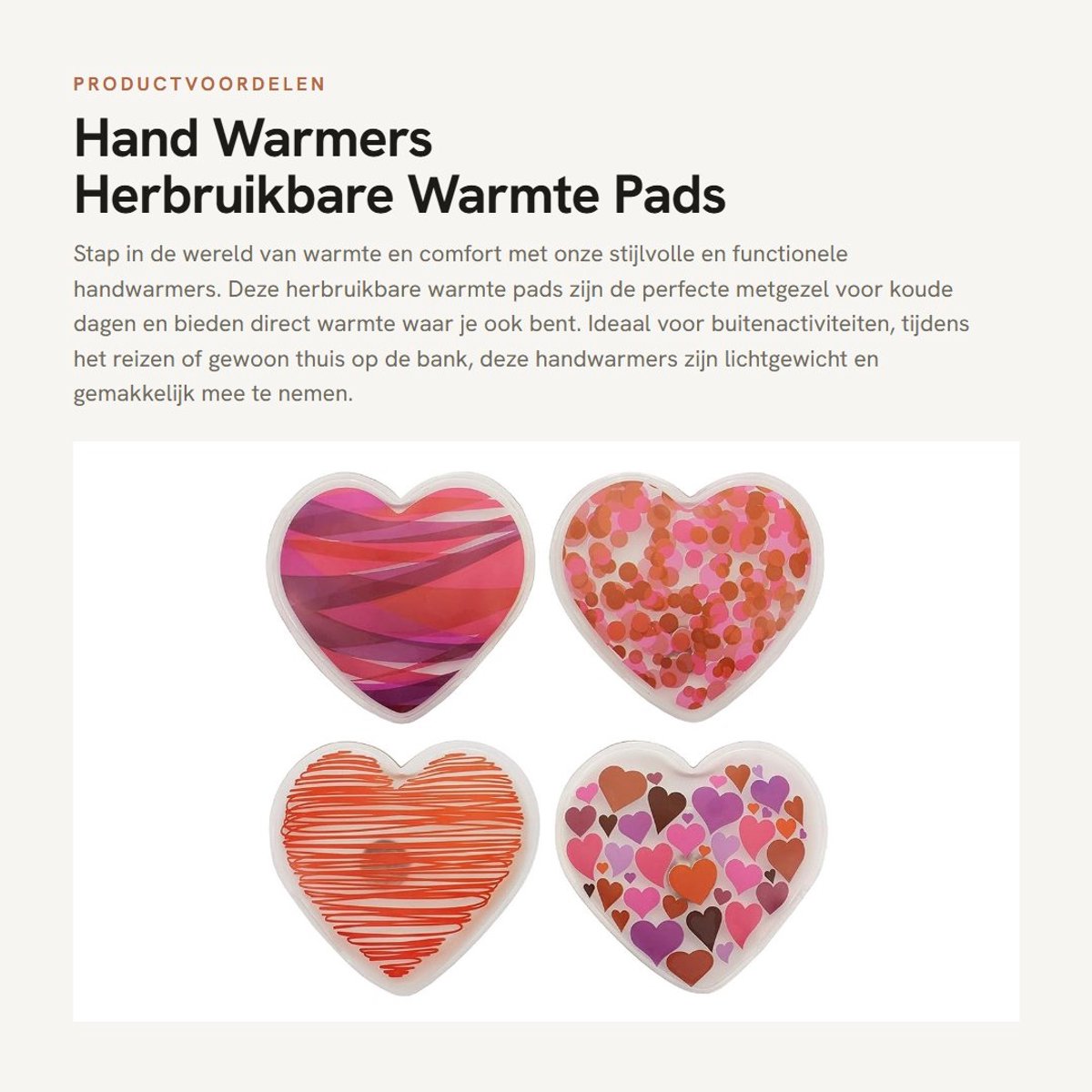 Dailygoods - Hand Warmers - Herbruikbare Warmte Pads - Perfect voor Koude Dagen - Set van 4 - Ontwerp Hartjes - Draagbaar en Lichtgewicht - Comfortabel