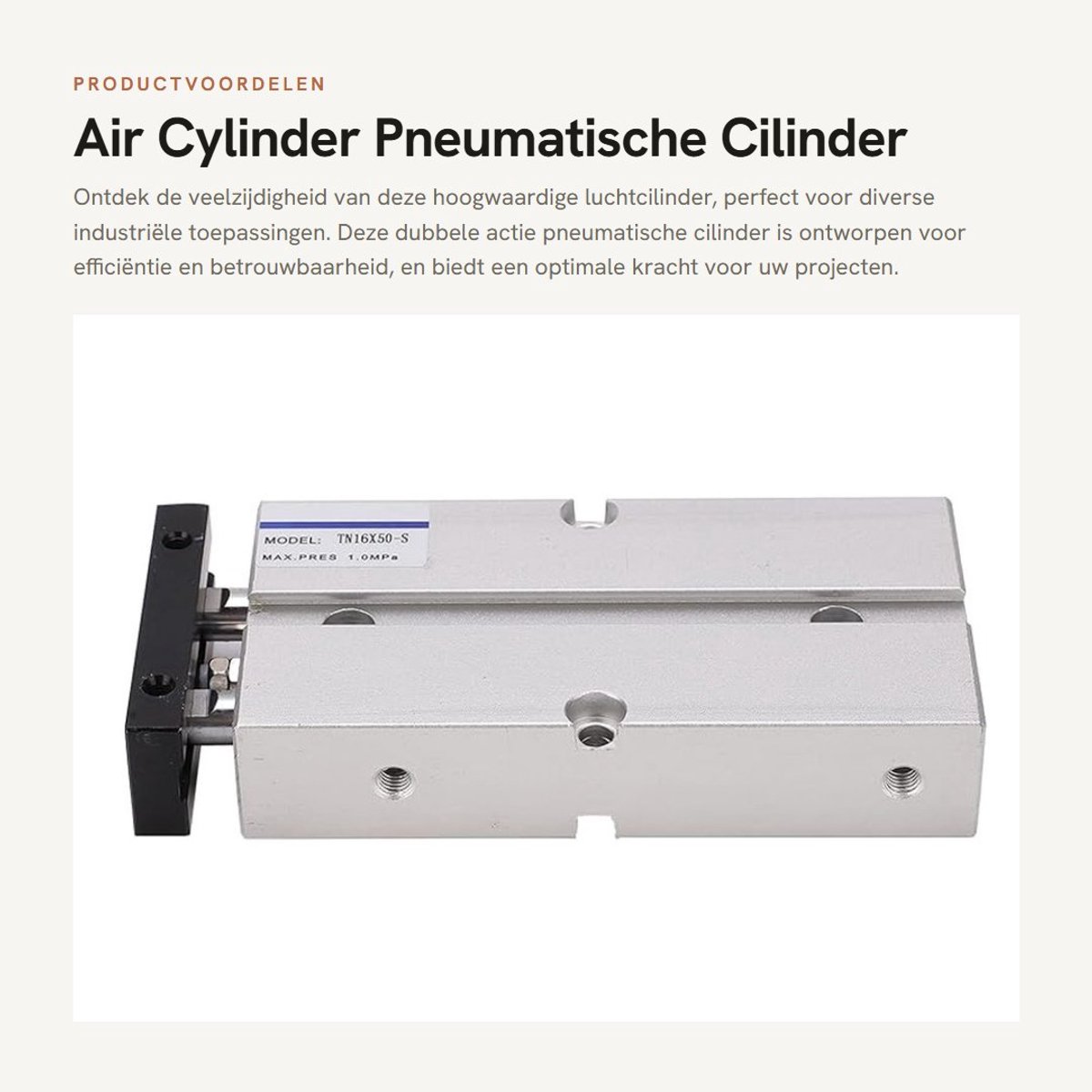 Dailygoods- Luchtcilinder Dubbele Actie - Aluminiumlegering - Diameter 16 mm - Slag 10-200 mm - Druk 0,1-0,9 MPa - Theoretische Kracht 2,9 N - Pneumatische Cilinder