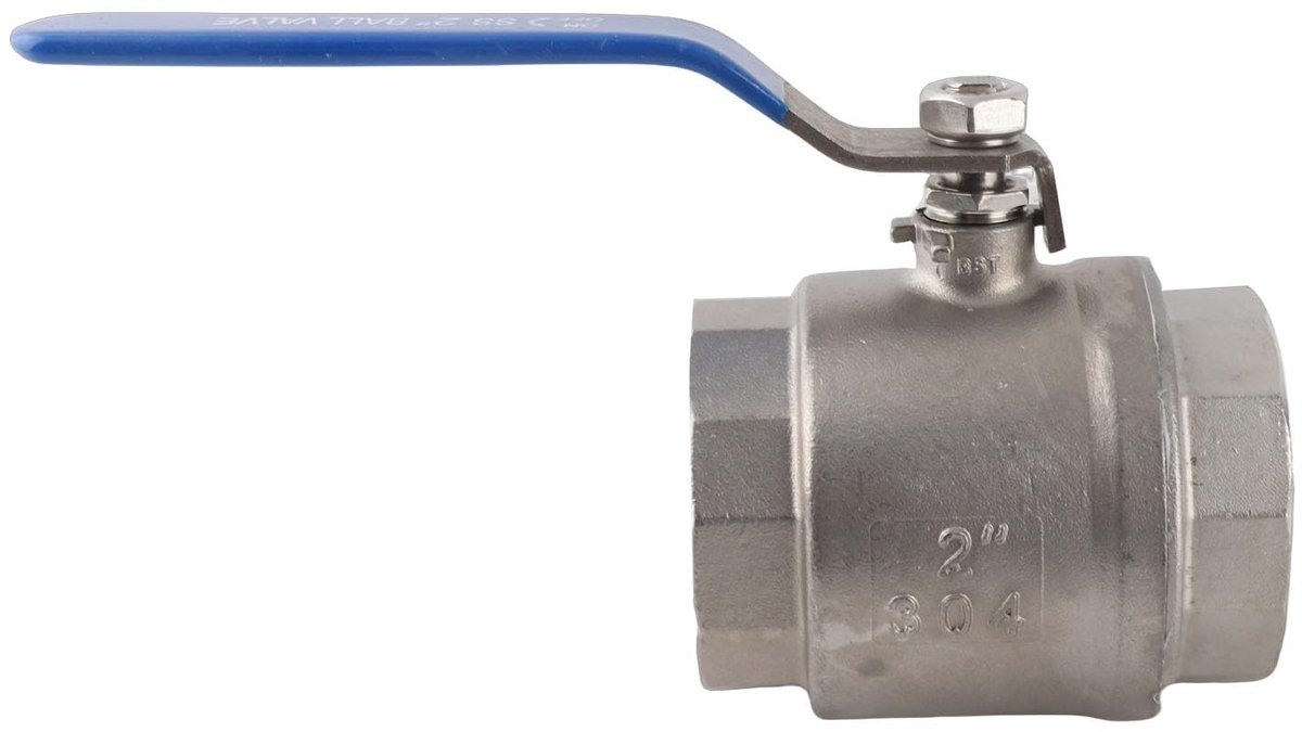 Dailygoods- Kogelklep 2" - 304 Roestvrij Staal - Volledige Aansluiting - Werkdruk 1000 psi - Temperatuur -20°C tot +200°C - Lengte 10,5 cm - Afsluiter