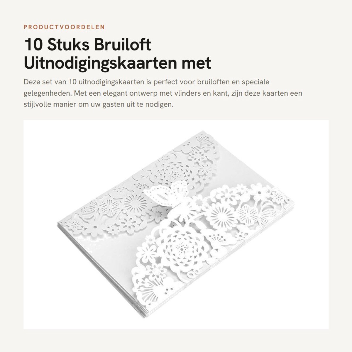 Dailygoods- Uitnodigingskaarten 10 Stuks - Bruiloft - Feest - Engagement - Afstuderen - Vlinder - Lace Flora Design - Feestkaarten