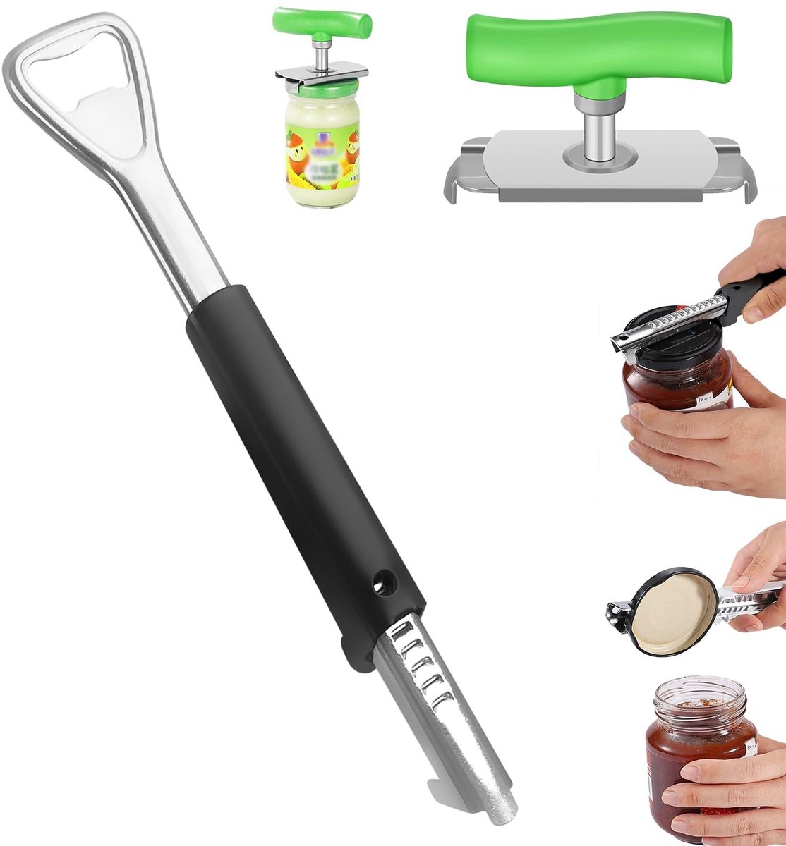 Allecto - Mooshy Moeiteloze glasopener - Flesopener voor senioren - Verstelbare handgreep - Roestvrij staal - Artritis hulpmiddel - Makkelijk open