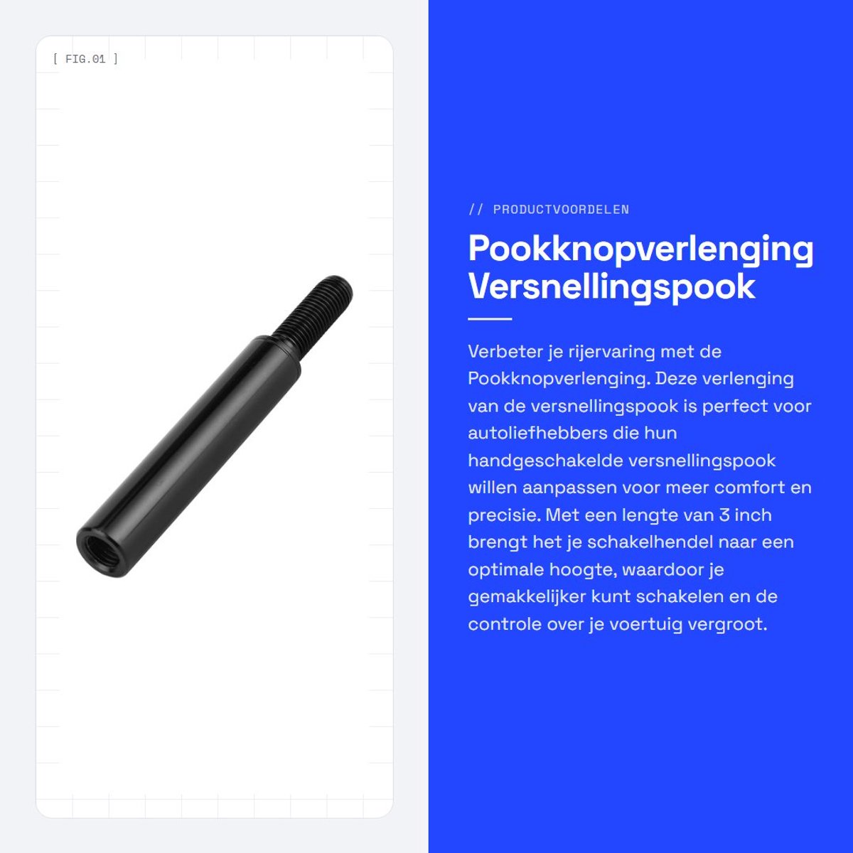 Dailygoods- Pookknopverlenging 3 Inch - Versnellingspook Knop - Handgeschakelde Versnellingspook - Aluminium - Schakelhendel Verlenging - Betere Rijervaring