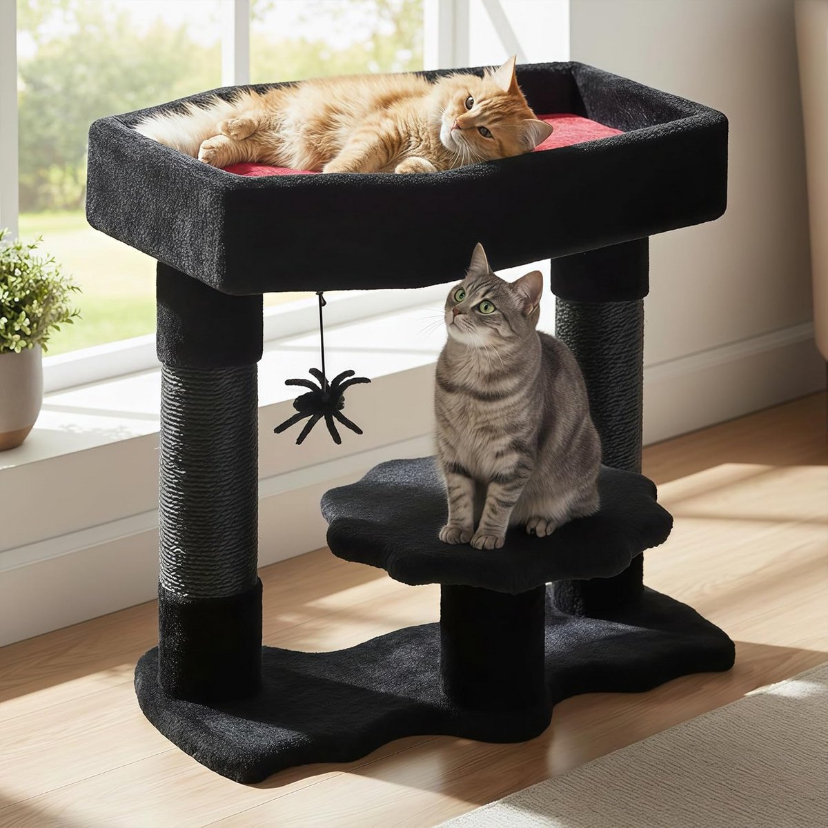 Kattenboom met Coffin - Krabpaal Huis - Spelen en Rusten - Gothic Design - 42 x 48 cm - Zwart Rood