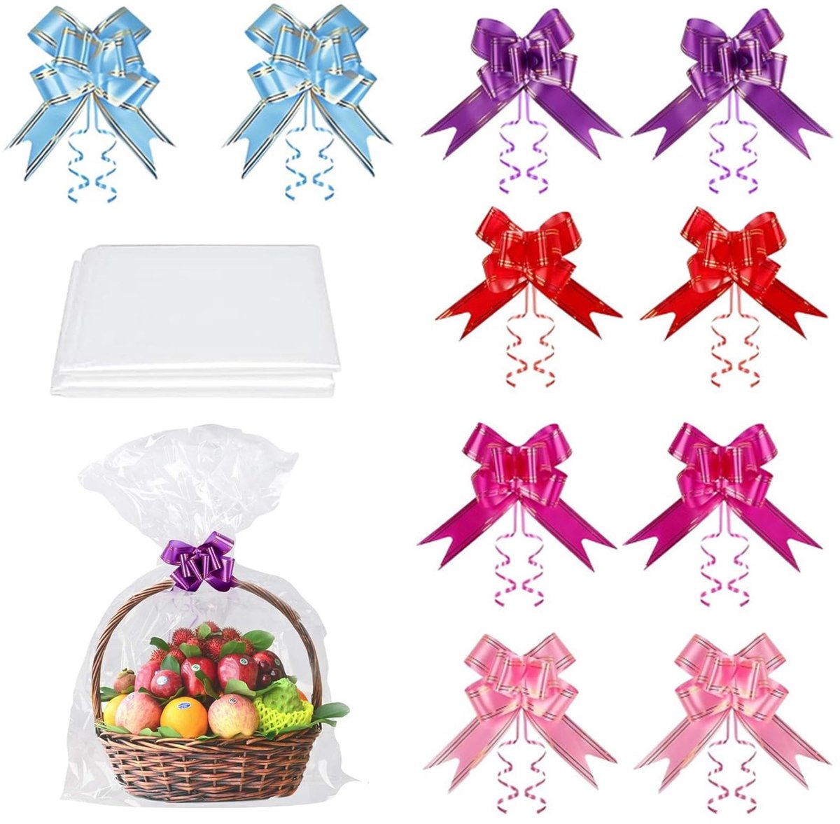 Dailygoods- Cellofaanzakjes Groot 60 x 90 cm - 10 Stuks - Transparant - Cadeauzakjes - Gekleurde Strikken - Geschenken Accentuerend