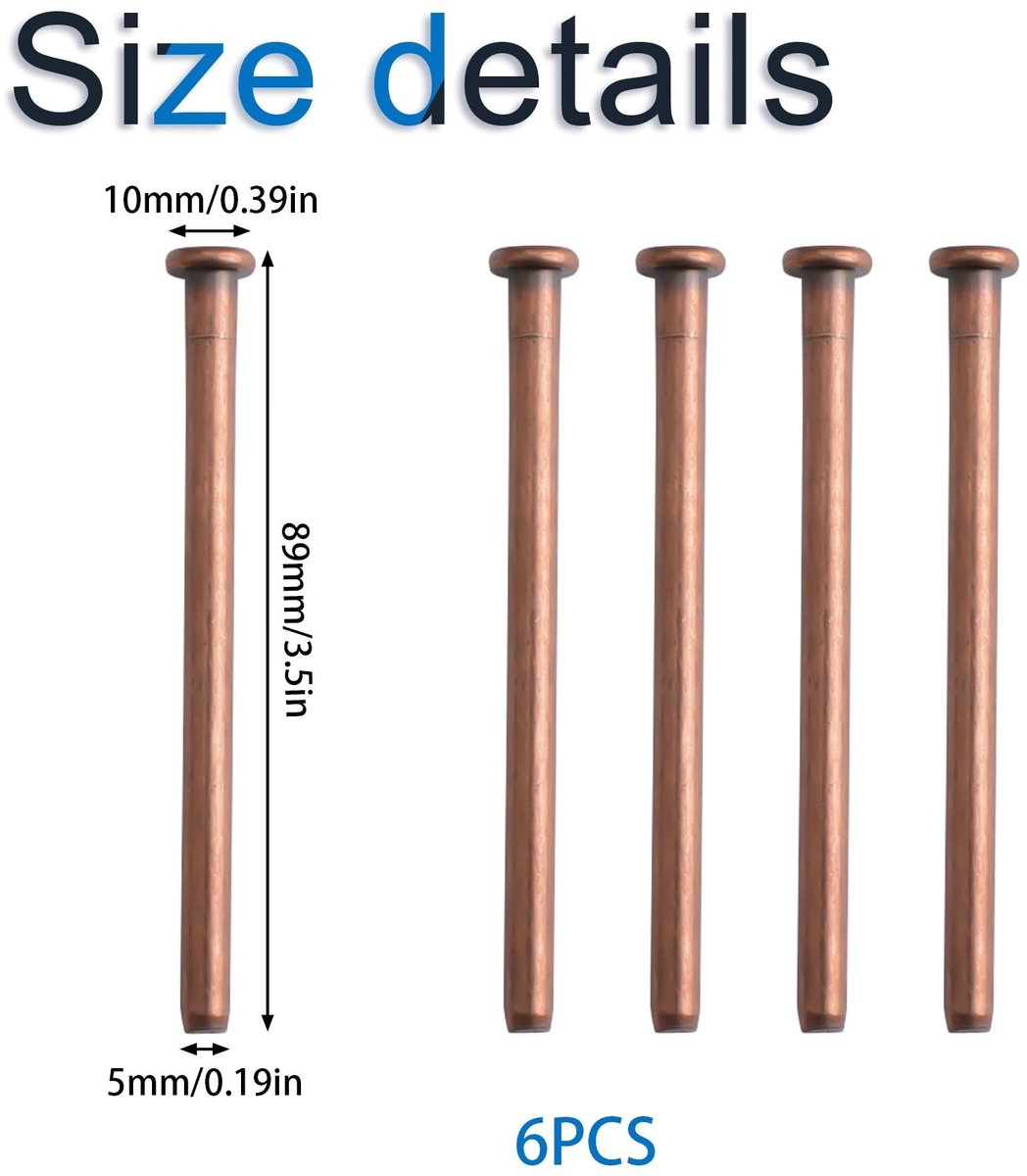 Dailygoods- Scharnierpins 3,5 Inch - 6 Stuks - Duurzaam Carbon Staal - Antiek Rood - Binnendeur Beveiliging - Vervangingspennen - Deurscharnier