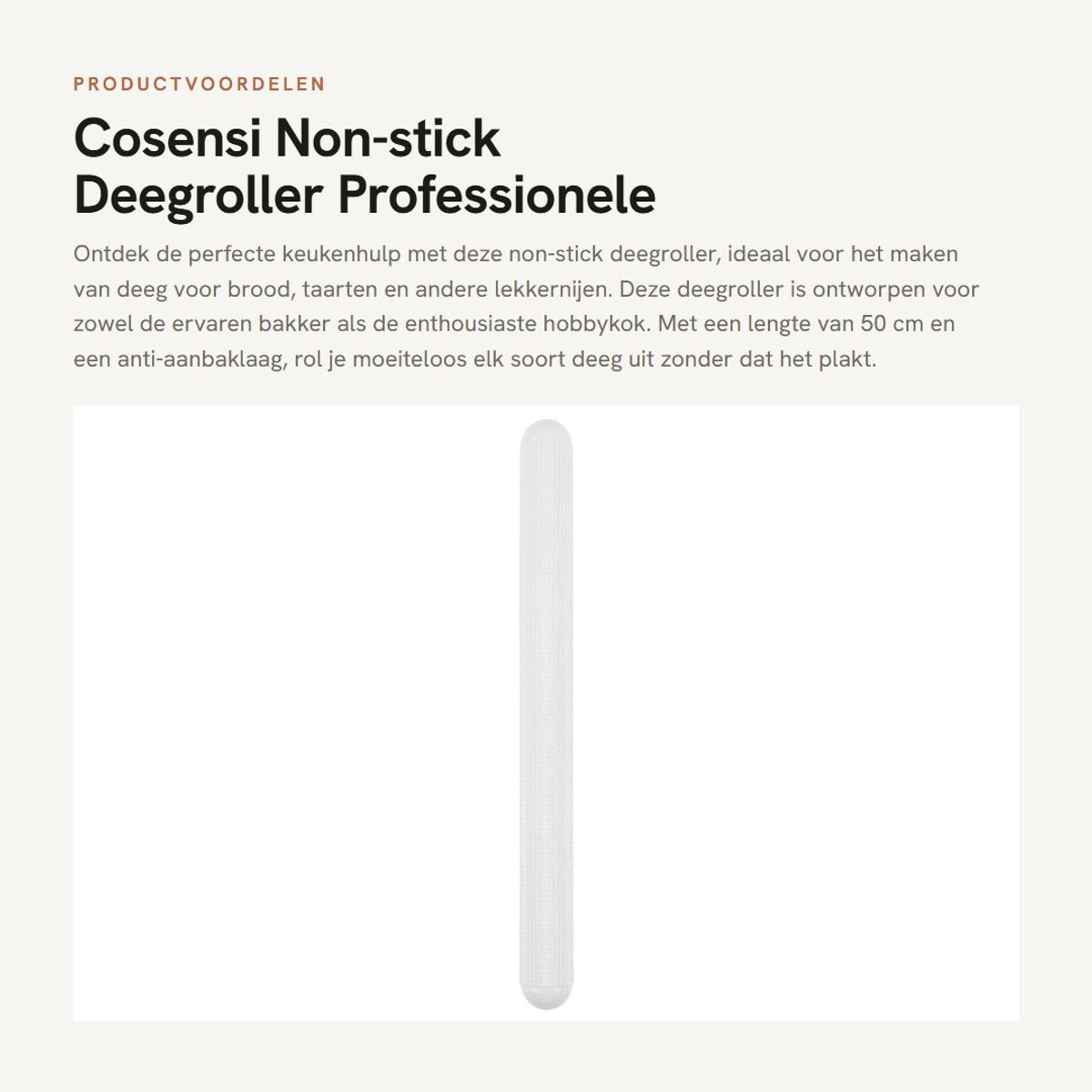 Dailygoods- Deegroller 50 Cm - Antikleef - Houten - Keuken Accessoires - Bakmat - Deegschraper - Deegrol