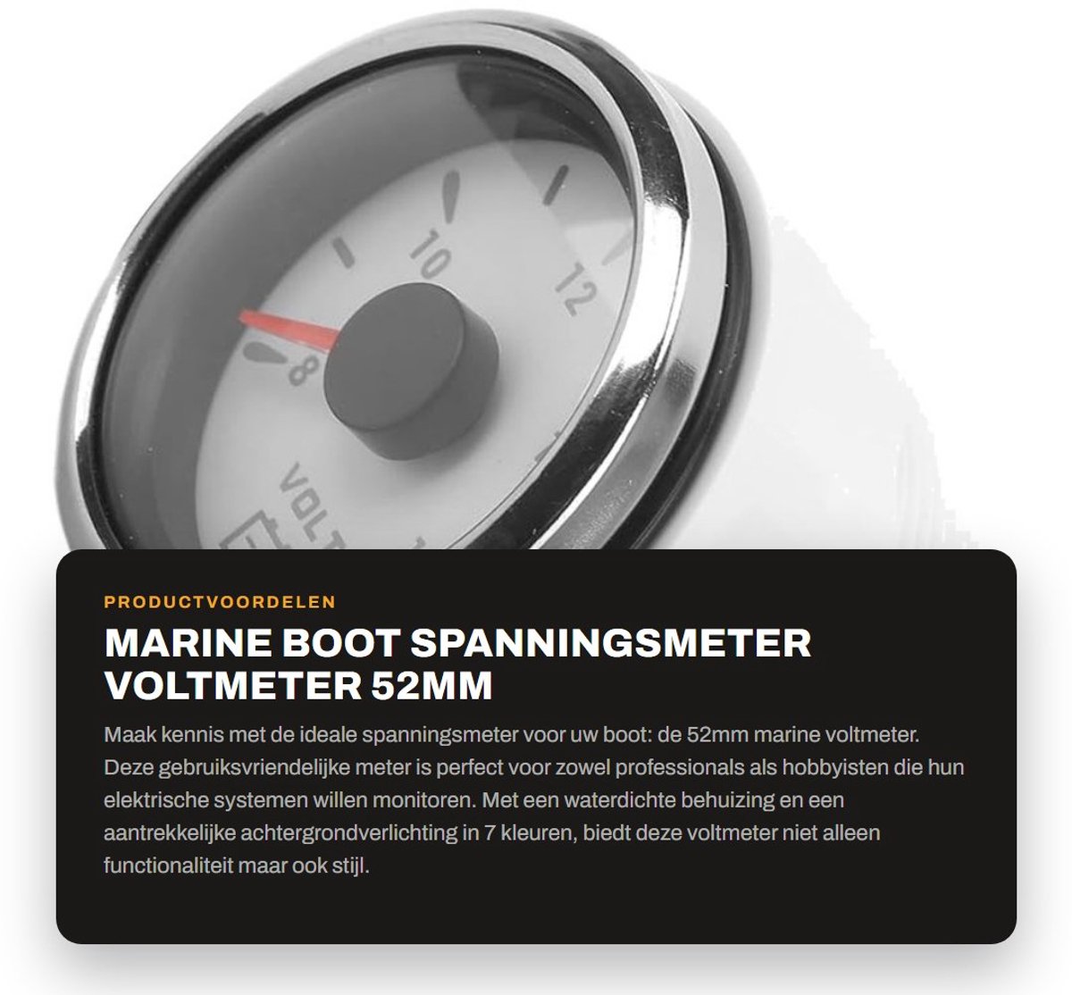 Dailygoods - Marine Boot Spanningsmeter - Voltmeter 52mm - Eenvoudige installatie - Wit - Waterdicht - Achtergrondverlichting 7 kleuren - Geschikt voo...