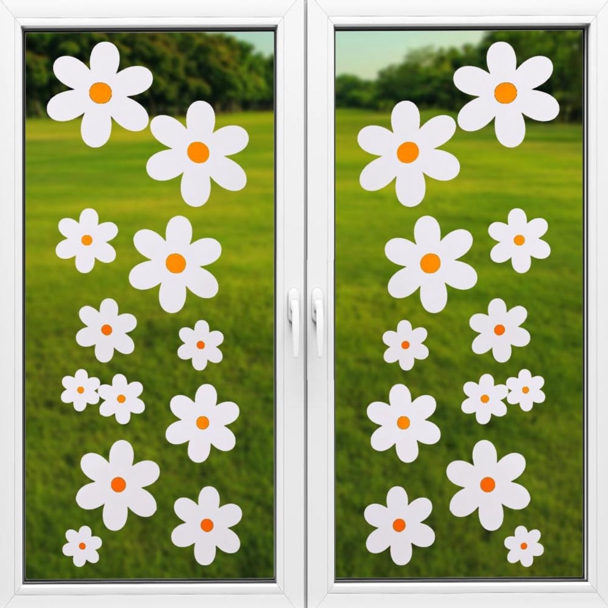 Dailygoods- Raamstickers Lenteversiering - Raamstickers Madeliefjes - Herbruikbare PVC-Stickers - 8 Vellen - Hoge Kwaliteit - Gemakkelijk Opbergen - Vensterdecoratie